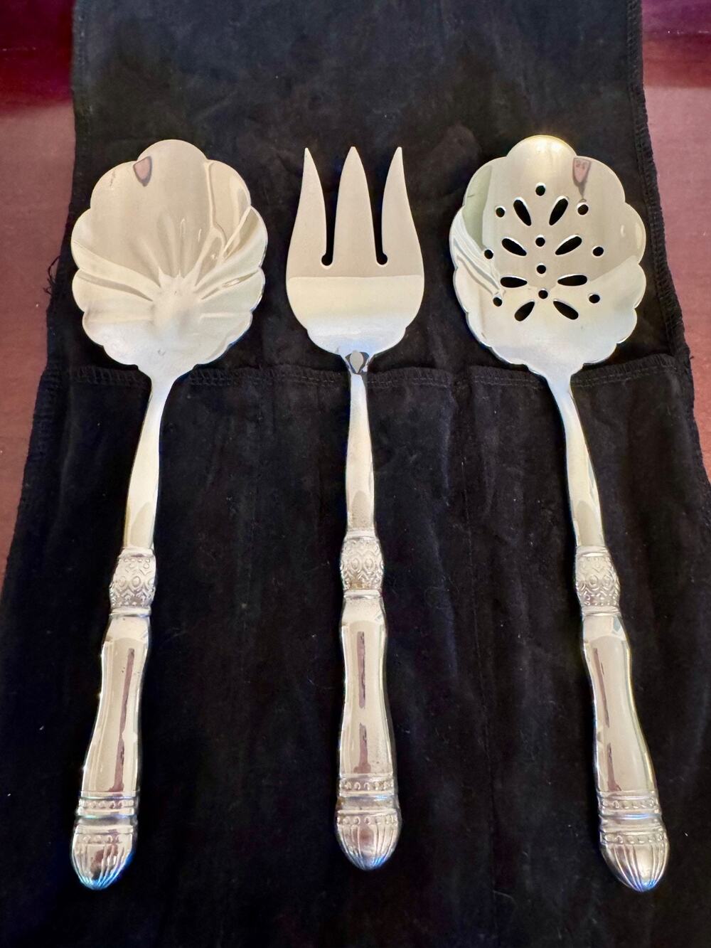 Vintage Southern Living Silverplate Salad Serving Set w Velvet Roll Case